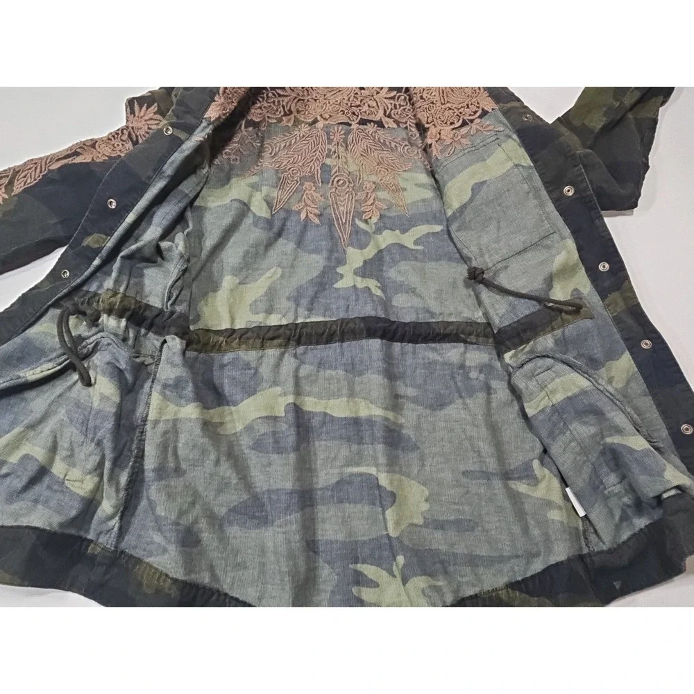 JOHNNY WAS 3J Workshop Miloqui Drawstring Military Coat Floral Embroidered Sz Sm